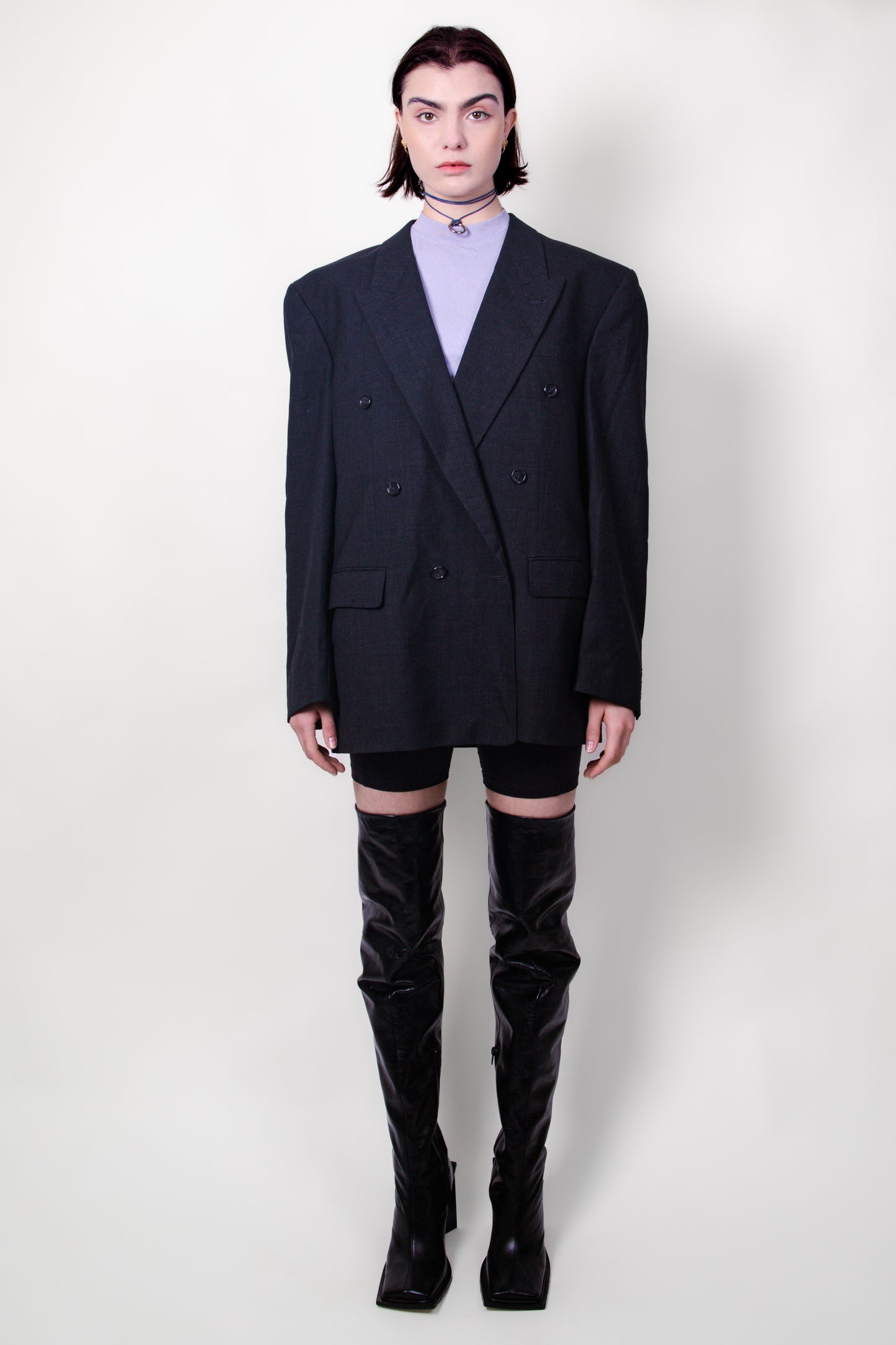 PLAIN BLAZER - DOUBLE BREASTED DARK GREY