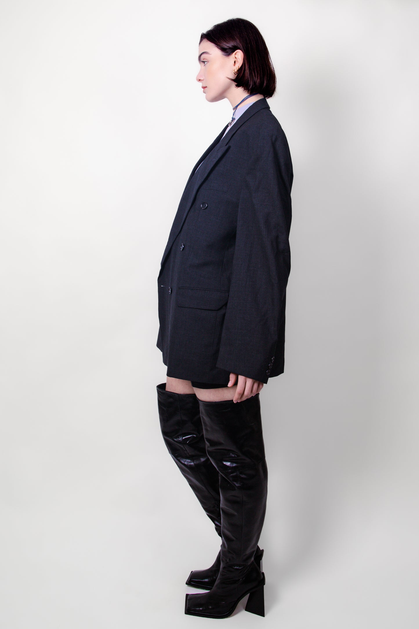 PLAIN BLAZER - DOUBLE BREASTED DARK GREY