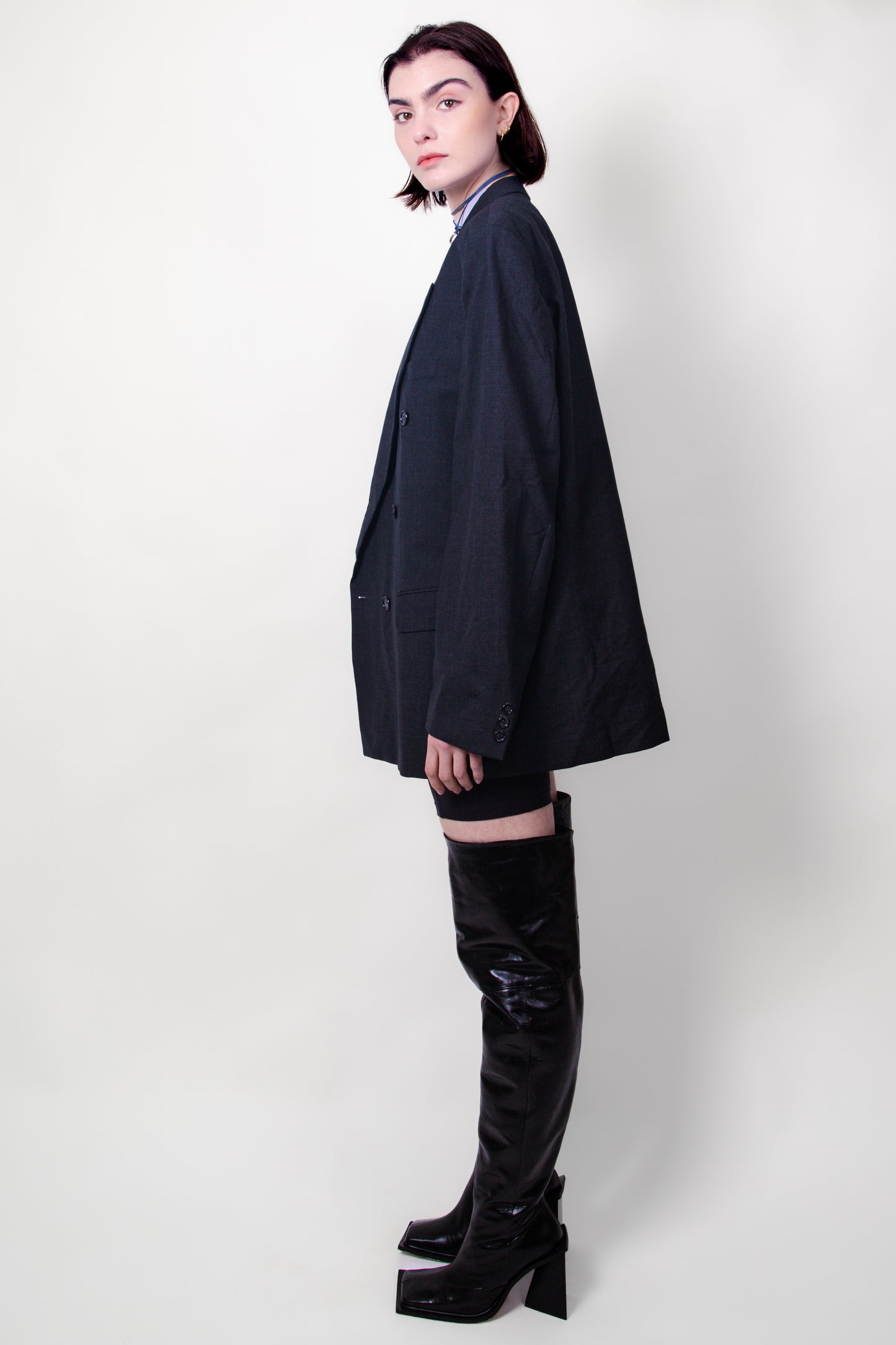 PLAIN BLAZER - DOUBLE BREASTED DARK GREY