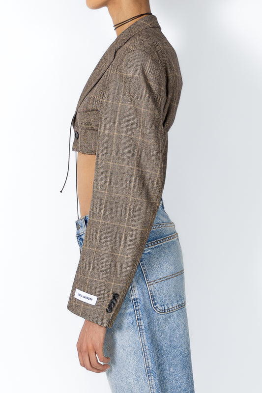 ELLIOT BOMBER BLAZER - SHORT LENGTH BEIGE CHECKED