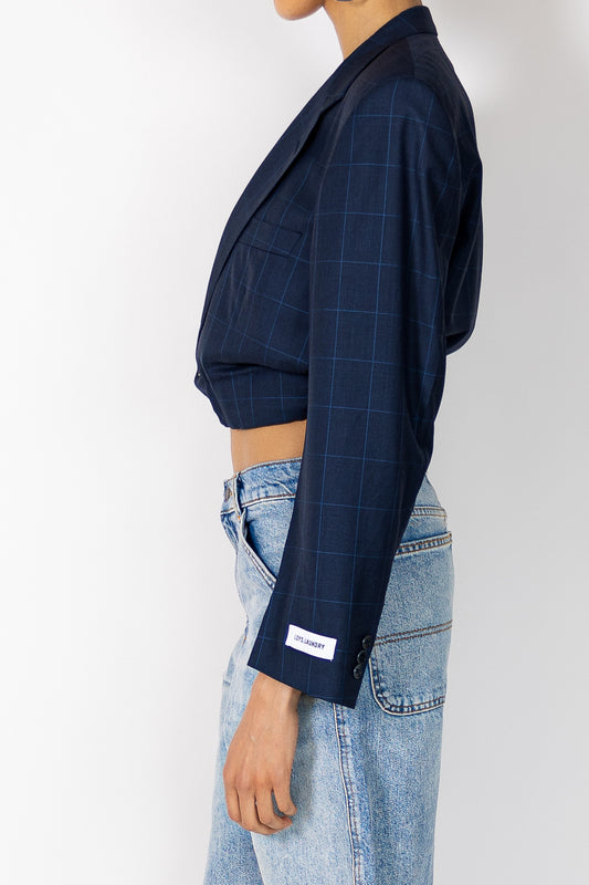 ELLIOT BOMBER BLAZER - MID LENGTH NAVY CHECKED